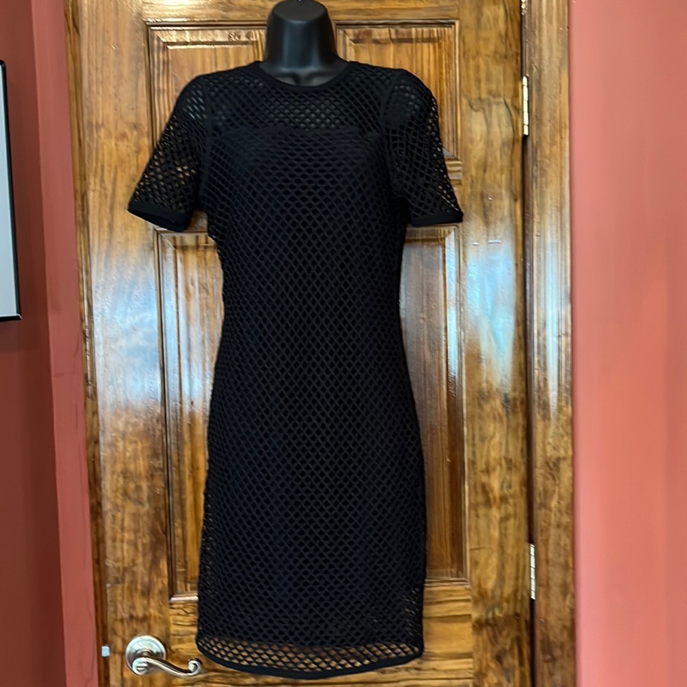 Sexy Black Laser Cut Short Sleeve Dress